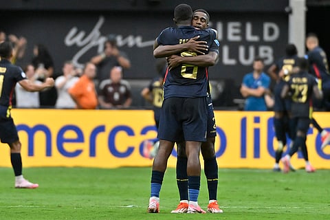 William Pacho and Felix Torres celebrate Ecuador's second goal
